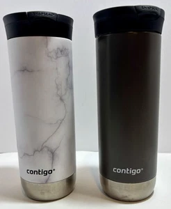 2 Contigo 20oz. Couture Huron SnapSeal Stainless Steel Travel Mugs Marble & Gray - Picture 1 of 4