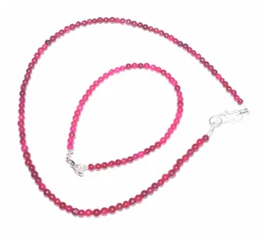 Collana stringa bracciali 9" argento sterling 925 pietra preziosa tinta rubino 24" - Foto 1 di 11