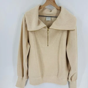 Pullover Varley Vine Media Cremallera Beige Mezcla de Algodón Acanalado Tejido Manga Larga Talla L - Imagen 1 de 9