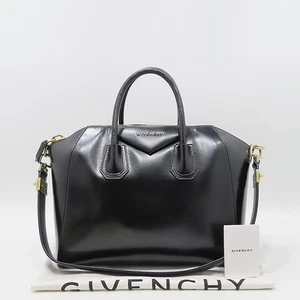 GIVENCHY 12G5100014 Black Leather Shiny ANTIGONA Antigona Medium Gold Logo Embel - Picture 1 of 7