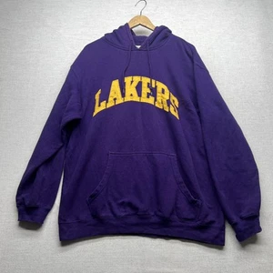 VTG NBA Los Angeles Lakers Hoodie Men's Large Purple Hooded Sweatshirt FLAWS - Picture 1 of 13