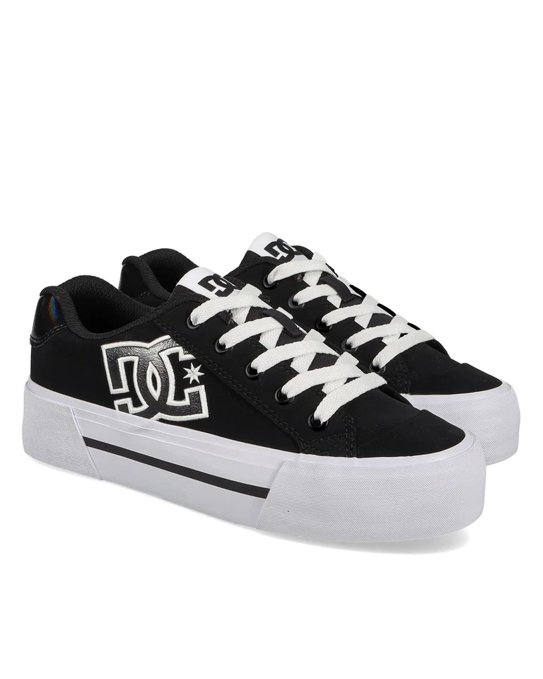 DC Women's Chelsea Platform Skate Shoes Sneakers Black White New - Image 1 of 1