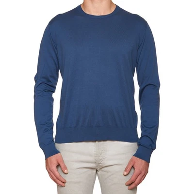 FEDELI Blue Supima Cotton Lightweight Crewneck Sweater NEW US 3XL - Image 1 of 4