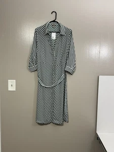 Abito donna H&M taglia XL verde bianco a righe colletto manica 3/4 C45 - Foto 1 di 11