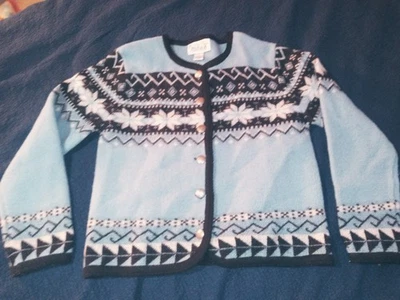 VTG Tally Ho Fair Isle Blue 100% Luxury Wool Cardigan Button Down Sweater Sz M - Image 1 of 4