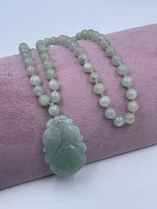 "Collar vintage de jade verde manzana con cuentas con colgante 26""" - Imagen 1 de 14