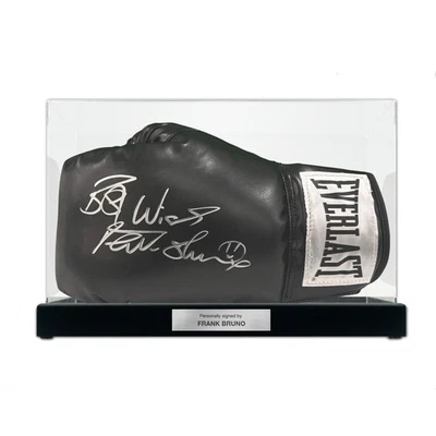 Schwarzer Boxhandschuh signiert von Frank Bruno. Vitrine mit Plakette - Bild 1 von 4