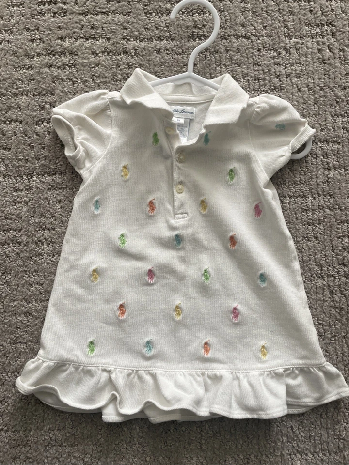 Polo Ralph Lauren Girls' Ruffled Embroidered Dress No Bloomers, 6Months - Image 1 of 3