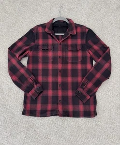 Camisa de franela manga larga AllSaints para hombre talla mediana a cuadros con botones roja negra - Imagen 1 de 6
