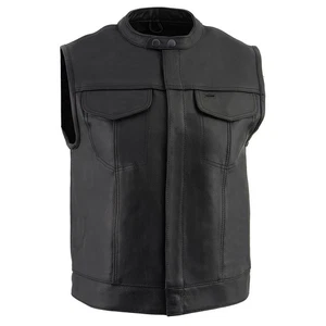 Chaleco de motocicleta para hombre de cuero negro estilo club chaleco a presión oculto LKM3720 - Imagen 1 de 1