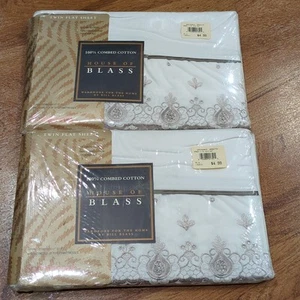 2 x NUEVO Bill Blass Springmaid Doble Hoja Plana, Oro Annelise, 200 Hilos - Imagen 1 de 6