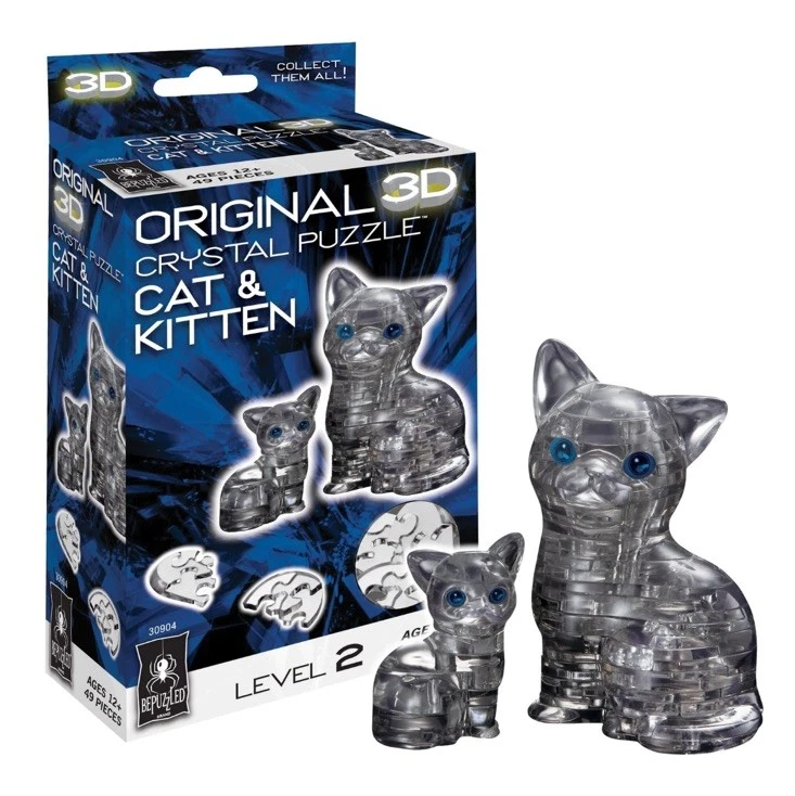 Gato y gatito desconcertados - Gris oscuro - Rompecabezas de cristal 3D nivel 2 NUEVO 🐈‍⬛ Foto 1 de 3