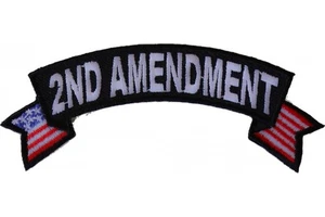 2ND AMENDMENT US FLAG ROCKER SMALL 4 X 1 1/2 EMBROIDERED IRON ON PATCH - Picture 1 of 1