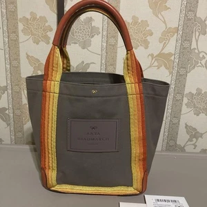 Anya Hindmarch Tote Bag Orange Gray Canvas Leather Excellent Condition - Picture 1 of 10