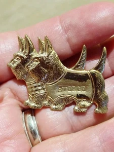 Vintage Scottie Brooch Pin Dogs Tourist Engraved Etched Collectible - Picture 1 of 5