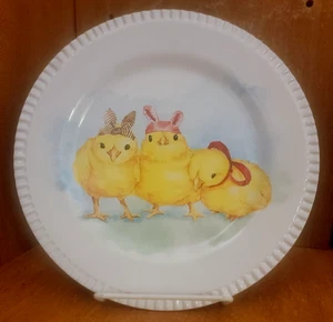 Pier 1 Imports 3 EASTER CHICKS Salad plate, 8 3/4", Earthenware, Excellent - Picture 1 of 5