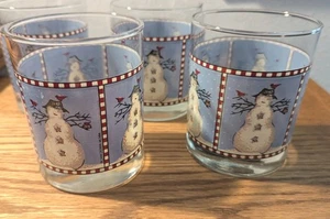 Sakura Debbie Mumm Snowman  Double Old Fashioned Glasses Set of 4 EXUC - Picture 1 of 3