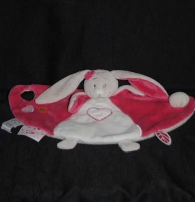 🐰Doudou plat lapin NOUKIE'S NOUKIES rose beige coeur Anna et Pili Etat NEUF - Photo 1/4