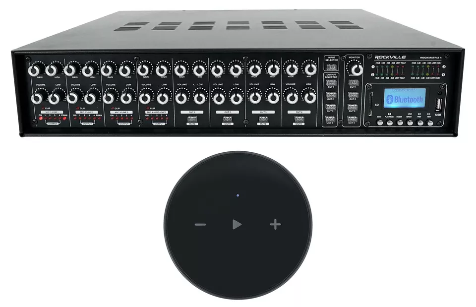 Rockville ROCK MATRIX 4 Zone 70v Commercial Amplifier+Wifi Streaming Receiver - Image 1 of 4
