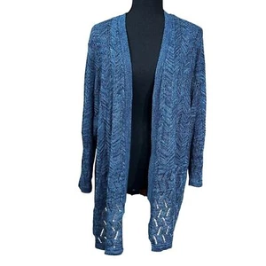 Basic Editions Woman NWT Blue Open-Knit Cardigan Sweater Plus Size 2X - Picture 1 of 10