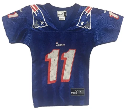 New England Patriots Drew Bledsoe Puma Blue Jersey Youth Small Size 8 NFL Cover