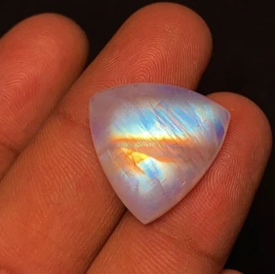 AAAAA Quality Natural Rainbow Moonstone multi Fire Trillion Shape Cabochon 20 MM - Image 1 of 4