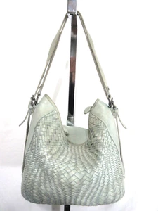 Große Hobo-Schultertasche Handtasche aus grünem Leder mit geflochtener Vorderseite - Bild 1 von 12