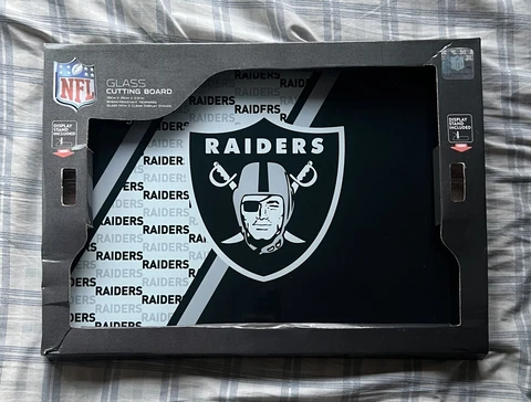 NFL Las Vegas Raiders Glass Cutting Board Black Grey Oakland Football Cover