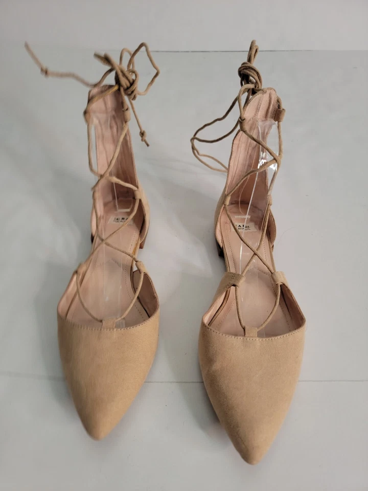 Zapatos planos Zara Trafaluc talla 38 8 punta gamuza con cordones tostado para mujer  Foto 1 de 4
