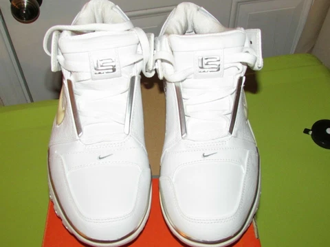 2004 NIKE AIR ZOOM GENERATION LOW LEBRON WHITE/SILVER METALLIC vintage with box Cover
