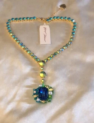 Betsey Johnson Mermaid Jewels Tennis Necklace Seaweed & Crystal Pendant NWT - Image 1 of 4