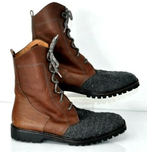Roccia Wool & Leather Boots Men's Gray Brown Size 42 1/2 Phillipe Paris - Picture 1 of 5