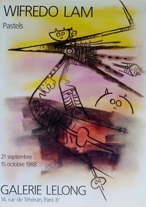 Wifredo Lam PASTELS Galerie Lelong '88 SIGNED OFFSET LITHOGRAPH Poster Paris art - Picture 1 of 4