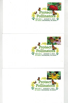 SPECIAL DCP COLOR CANCEL FDCs 2017 SET OF 5 POLLINATORS BUTTERFLIES AND BEES - Image 1 of 2
