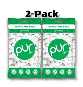 (2 bags)Pur 100% Xylitol Chewing Gum Spearmint Sugar Free Aspartame Free 110 Pcs - Picture 1 of 3
