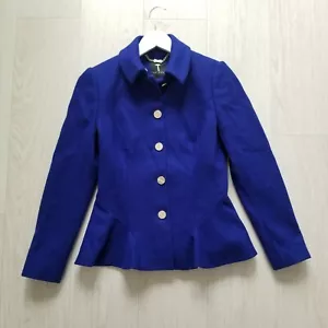 Ted Baker Bright Blue Bracti Peplum Jacket Coat Size 2 UK 10 Wool Royal Cobalt - Picture 1 of 11