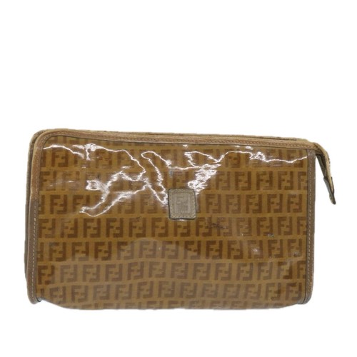 Borsa pochette FENDI Zucchino tela rivestita marrone originale ti1273
