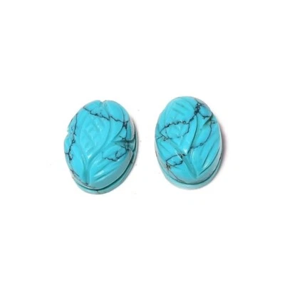 11.8 Cts / 2 pcs Turquoise Flower Hand Carving Loose Gemstone for Jewelry Making - Image 1 of 2