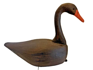 Vintage signierter Fred Sally Schieber F&S Holz handgeschnitzt Schwan großer schwarzer Köder - Bild 1 von 11