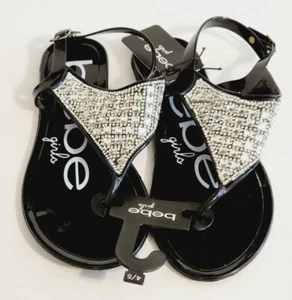 NWT BEBE Girls Black Jelly Glittler/Jeweled Thong Sandals- US 4/5M / XL Youth - Picture 1 of 9