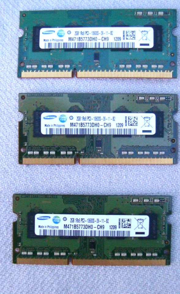 6GB (3x 2GB) DDR3 RAM Samsung 1Rx8 PC3 10600s 09-11-B2 09-10-F2 Laptop MEMORY - Image 1 of 1