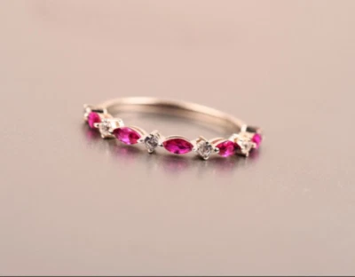 Lab-Created Ruby Marquise Band Yellow Gold Plated 925 Sterling Silver Size 7US - Image 1 of 4