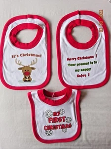 BABY MY 1st CHRISTMAS XMAS BIB SNOW REINDEER COTTON CLOTH FUN DRIBBLE 0-6 m - Picture 1 of 5