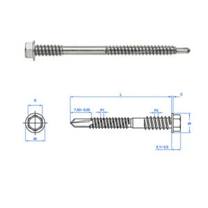 Elemento sándwiche tornillo de perforación cabeza de brida hexagonal para chapa perfilada disco de sellado - Imagen 1 de 5