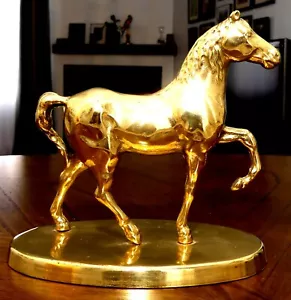 SCHÖNE SELTENE VINTAGE 1970ER JAHRE SCHWERGOLDTON MESSING PFERDE FIGUR SKULPTUR. ITALIEN - Bild 1 von 12
