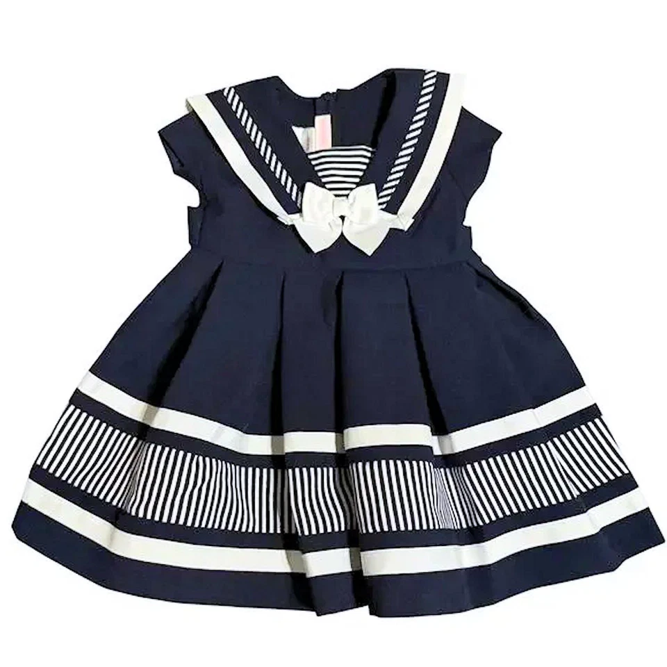 Vestido Acampanado Jessica Ann Cuello Marinero Náutico, Blanco Marino 4 Foto 1 de 1