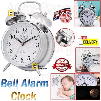 Acctim Double Bell Alarm Clock Stainless Steel Chrome Mechanical Super Loud New - Image 1 of 4