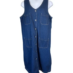 Vestido de mezclilla vintage años 90 con botones talla 20 W sin mangas azul grunge ligero informal - Imagen 1 de 10