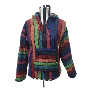 Chavitos Baja Hoodie Pullover Medium Multicolor Mexican Drug Rug Sweater 100% - Bild 1 von 10