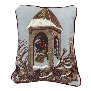 Riverdale Tapestry Christmas Throw Pillow Church Steeple Red Cardinals 13 x 17 - Picture 1 of 6